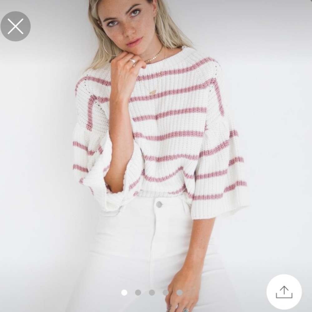 white and pink striped sweater